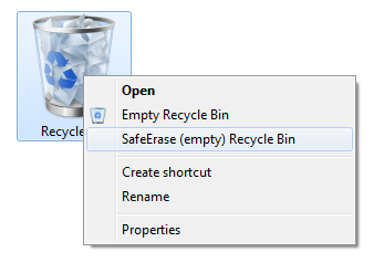Via right-clicking for Recycling Bin with SafeErase Option